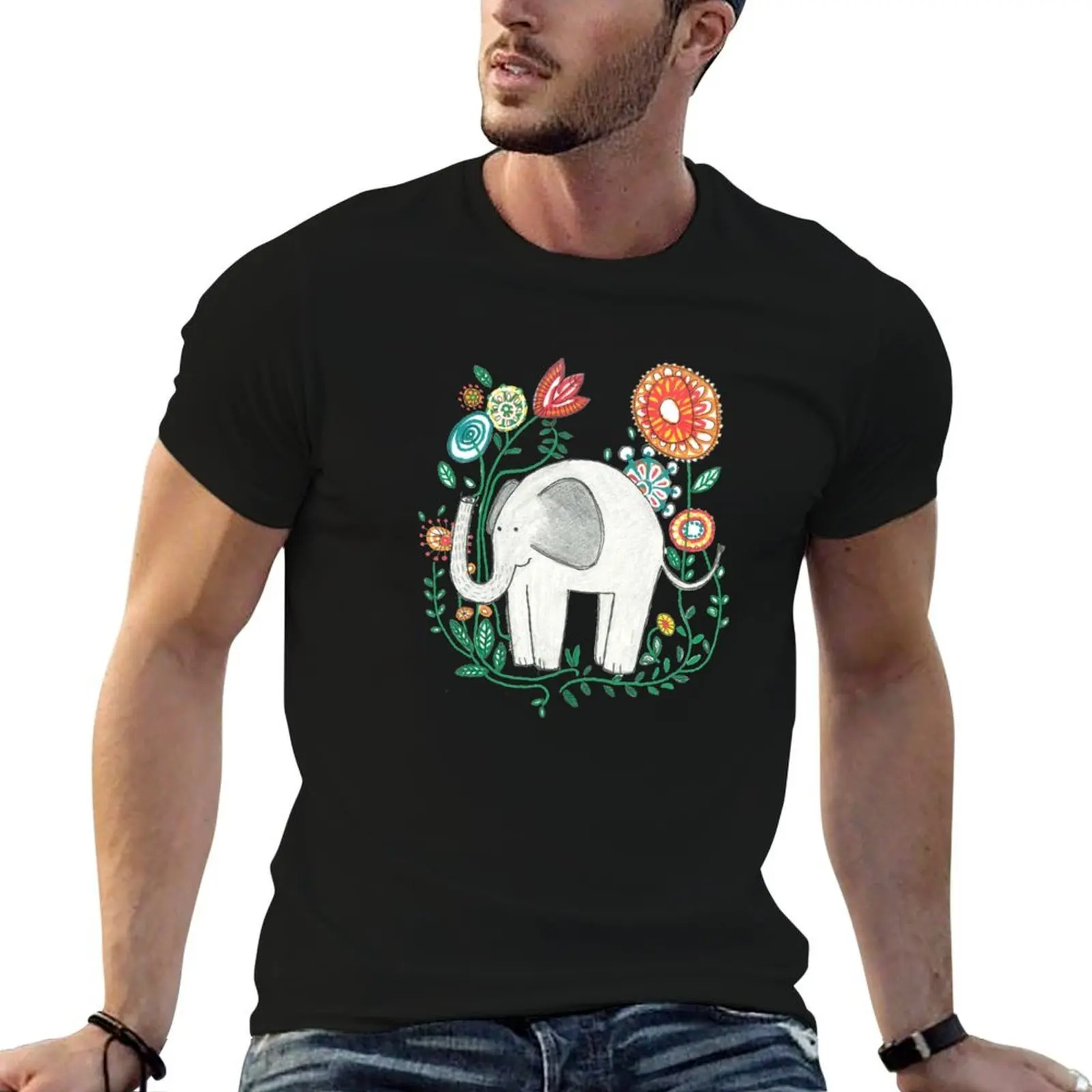Elephant Among Flowers T-Shirt vintage clothes cheap stuff compression shirt men