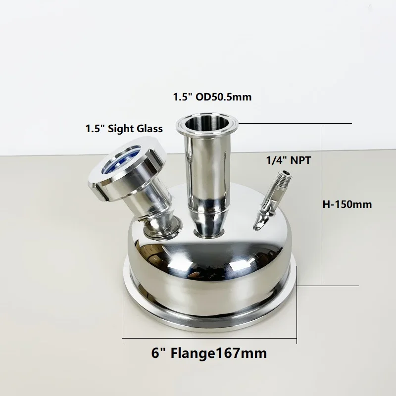 Imagem -02 - Tri-clamp Extração Flat Cover Tampa com 1.5 Virola 1.5 Sight Glass Npt 3a Flange 163 mm