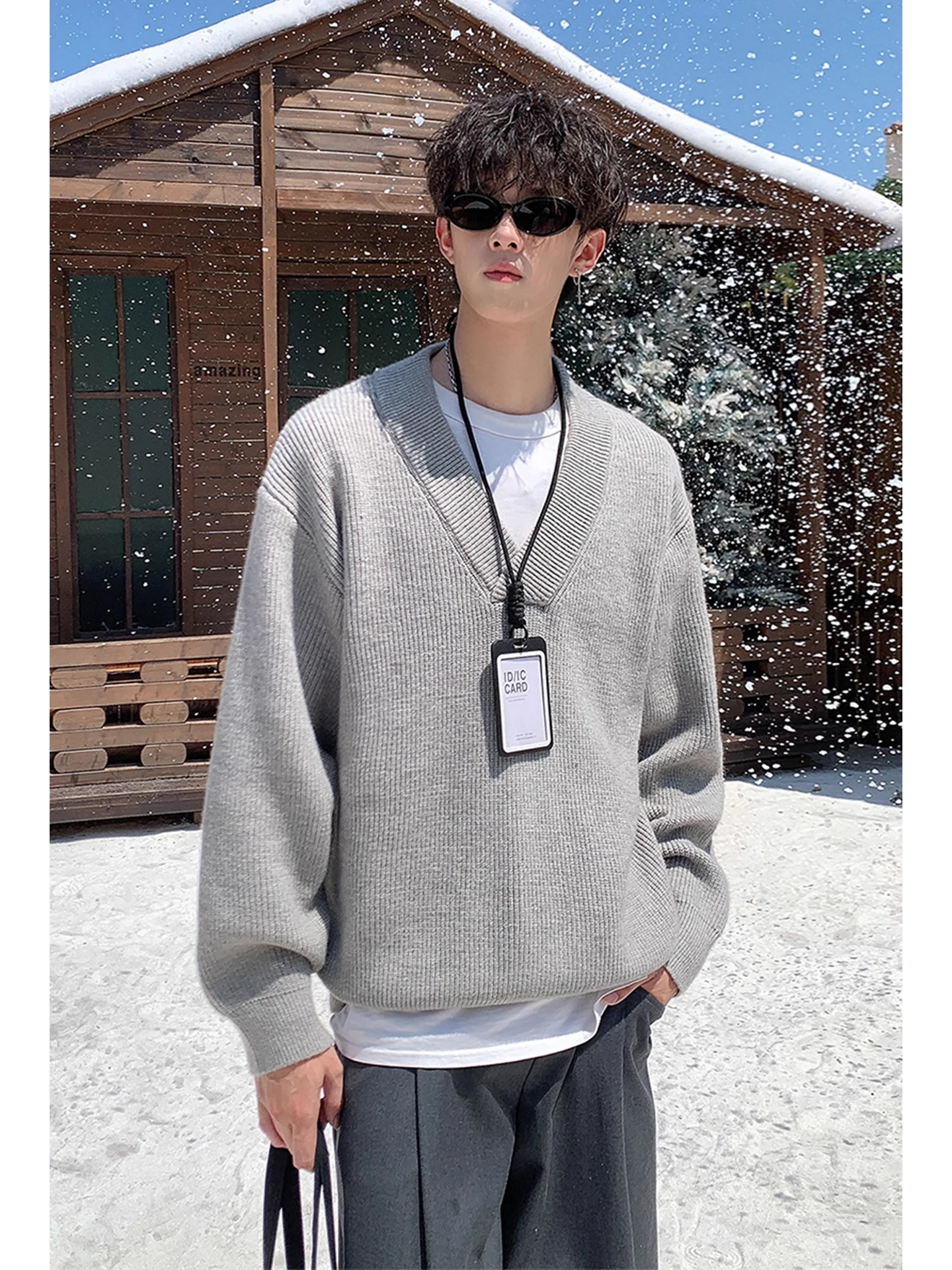 

Ey V-Ne вязаный свитер для мужчин и женщин, зимний повседневный свободный удобный топ, модный универсальный простой дизайн, мягкий материал