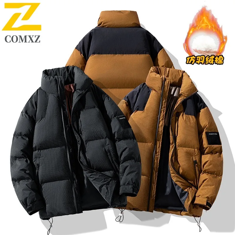 COMXZ 2025 New Autumn Winter Men Cotton Casual Padded Jacket Men Thick Quilted Puffer Stand Collar Coat lightweight windbreaker