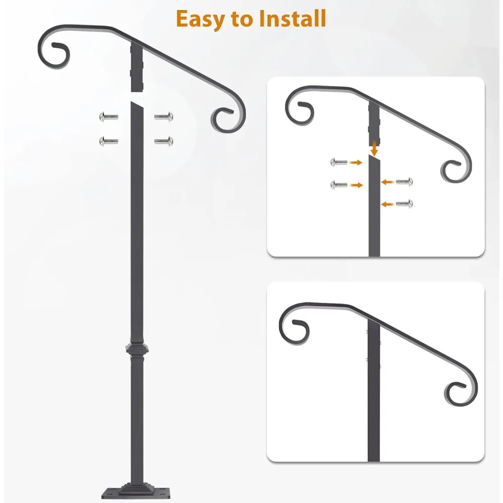 درابزين سلالم خارجي 38.8 مرتفع، عمود فردي لخطوات 1-2، درابزين متين لخطوات الخرسانة والخشبية، مناسب للفناء الخلفي #4