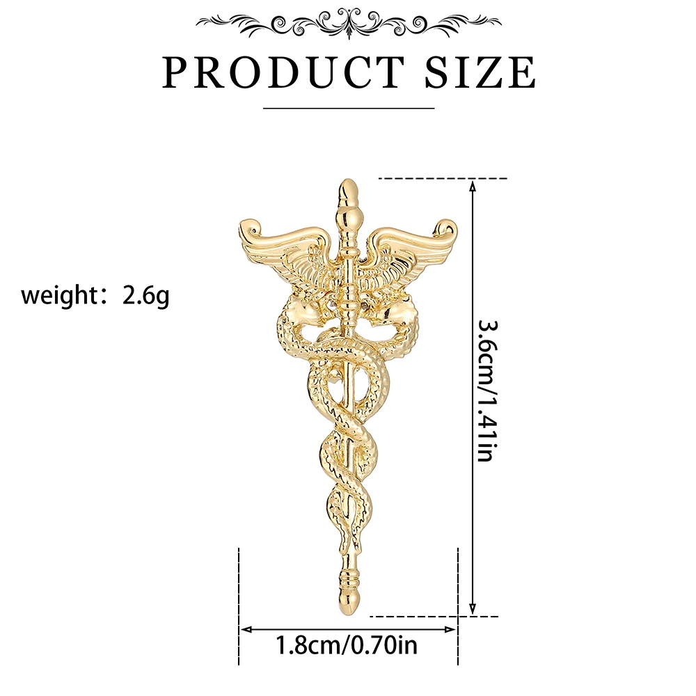 Hanreshe New Medical Caduceus Brooch Medicine Rod of Asclepius Pin Snake Staff Badge for Doctor Nurse Nursing Student