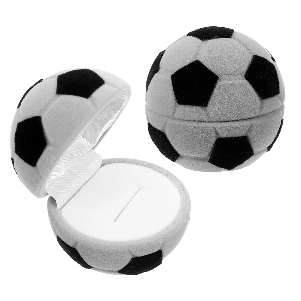 

2Pcs Gray Jewelry Box Ring Organizer Soft Texture Cartoon Design Wedding Engagement Proposal Storage Football Ring Box