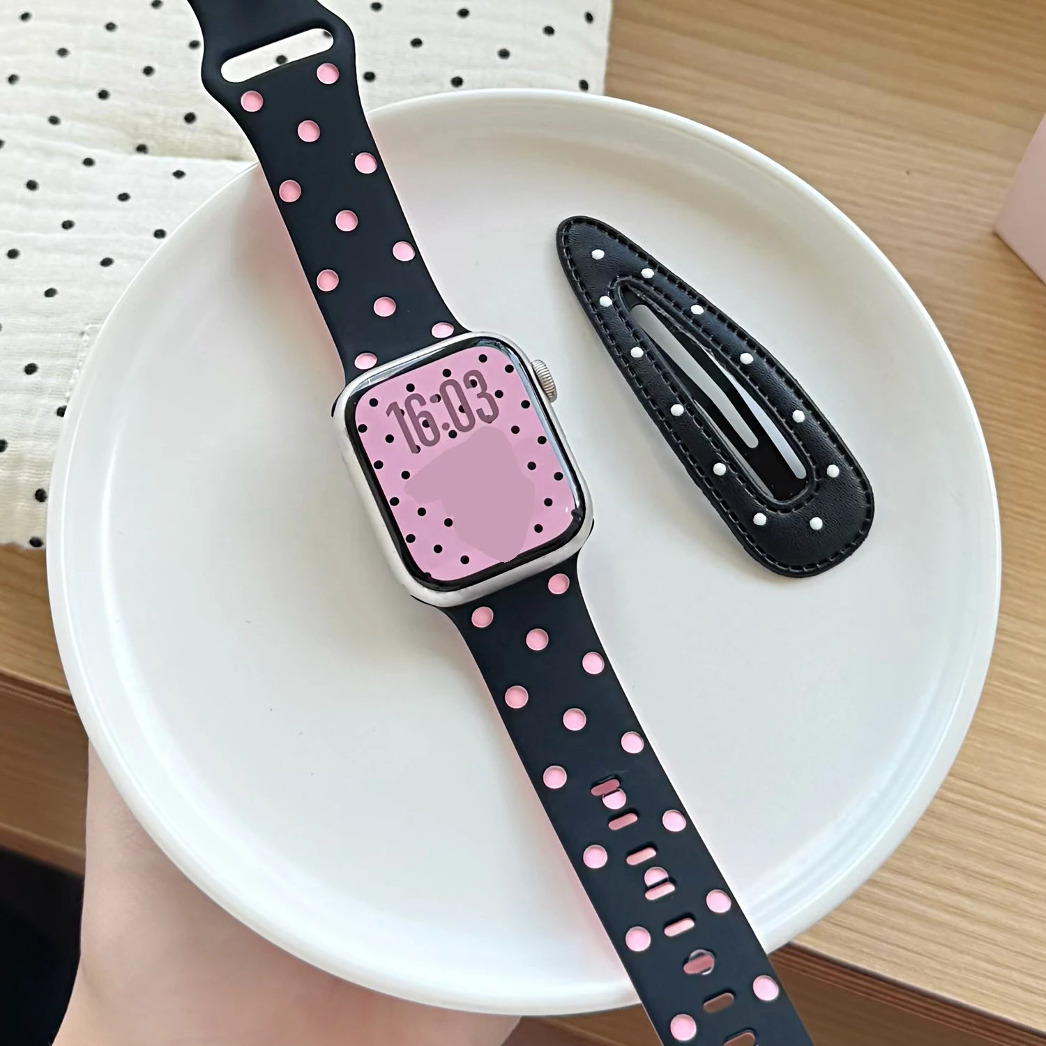 Classic Wave Dot Double-Colored Silicone Strap for Apple Watch Series 38-49mm, Sweet Style Sport Band Compatible with iWatch 11