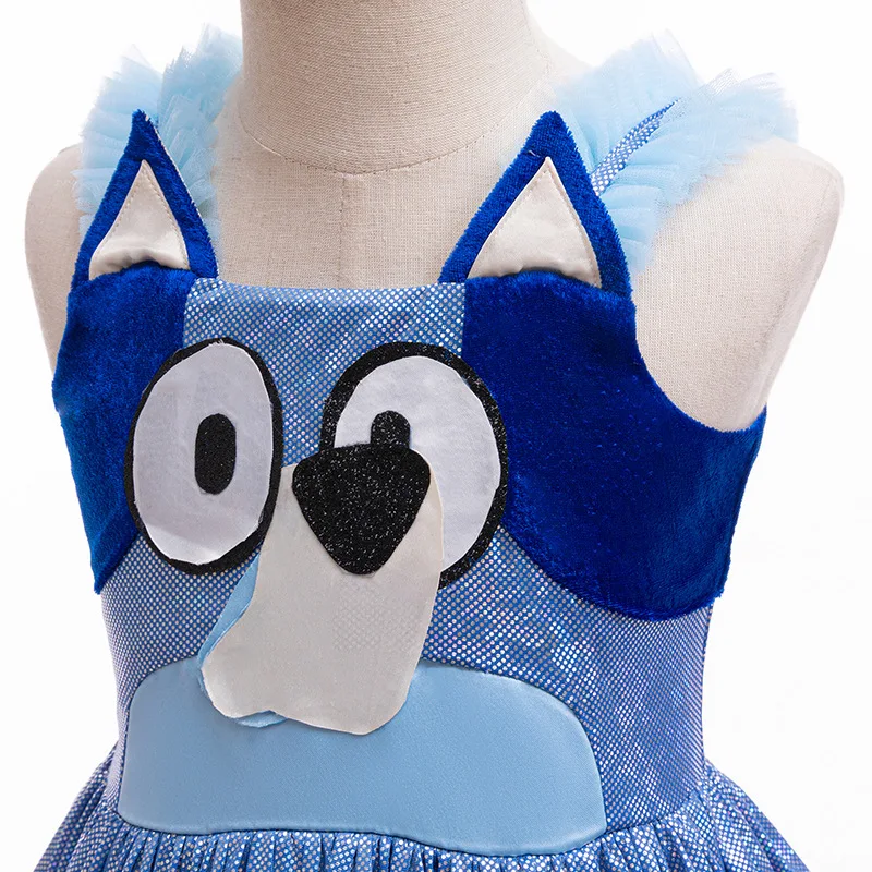 Nuovo Anime Bluey Carino Abbigliamento per bambini Abito a blocchi di colore Prestazioni per bambini Abito a sbuffo Ragazza Abito squisito Regalo di compleanno