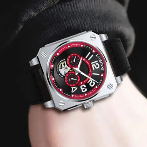 LOBINNI Men Automatic Watch 41mm Square Mechanical Wristwatch Luminous Waterproof Sapphire Mirror 24 Hours Miyota Mov