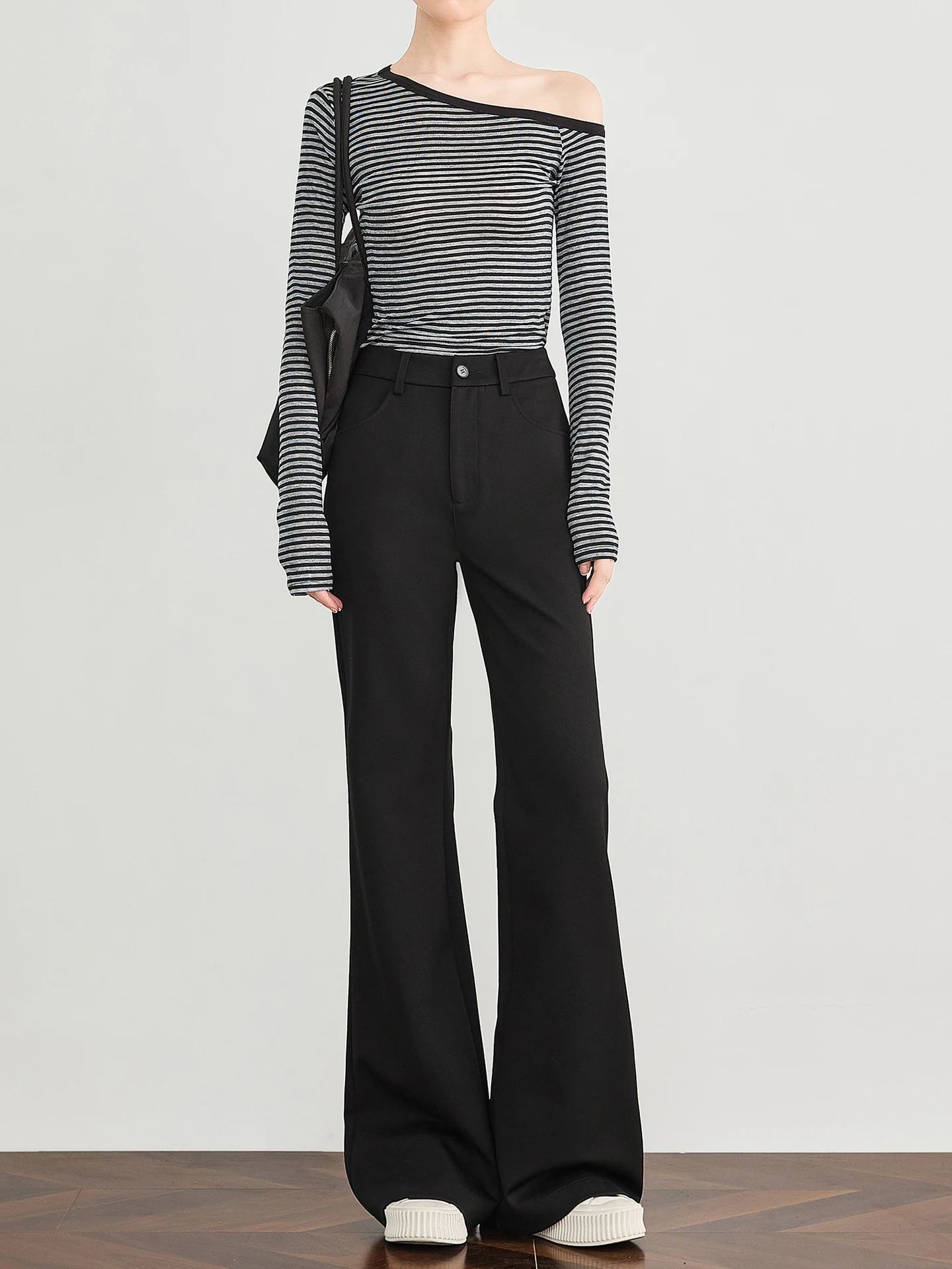 

Bla High Waist Micro Flared Pants Slim Fit Hoof Pants Extended Length Slimming Floor-Length Pants Autumn Commute Sle