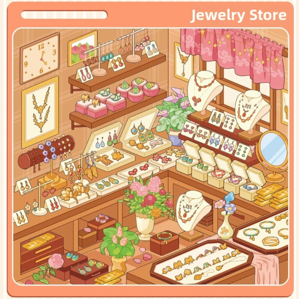 Shop Theme Miniature Scene Sticker PET Die-cut Stationery 3D Mni Cabin Stickers 10 Scenes Jewelry Clothing DIY Stacking Sticker