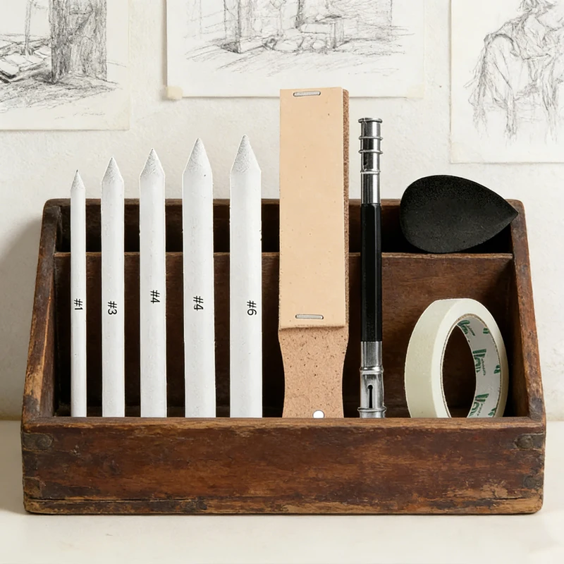 Blending Paper Stumps Set, Sketch Tortillon Drawing Tools Pencil Extender, Sandpaper, Sponge for Artists, Students, Charcoal Art