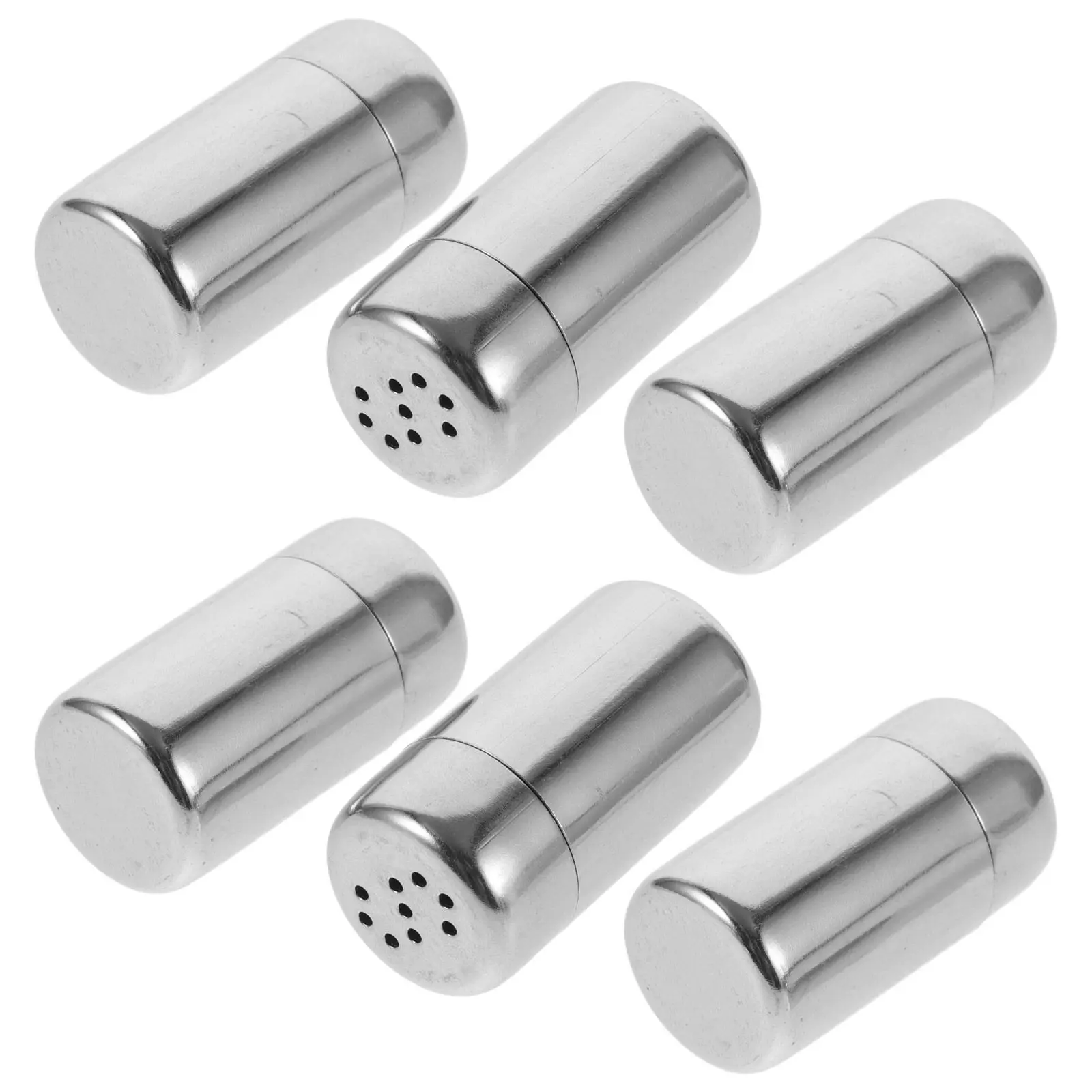 6Pcs Stainless Steel Travel Salt Pepper Shaker Set Adjustable Dredge Lids Portable Spice Jars for Camping Kitchen Seasoning Kit