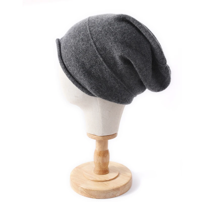 Autumn Winter Unisex Beanie 100% Pure Wool Rolled Edge Warm Ear Protection Thick Knitted Cold Hat Versatile Beanie Slouchy Hat