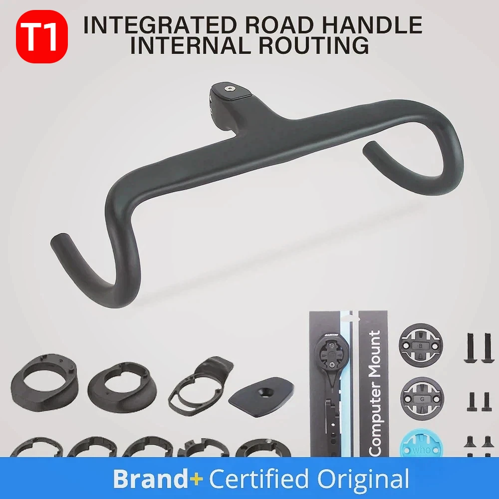 

No Logo T1 Full Carbon Fiber Internal Cable Manillar Integratedo RoadCycling Handlebar Cockpit For360mm-380mm With Mount Spacers