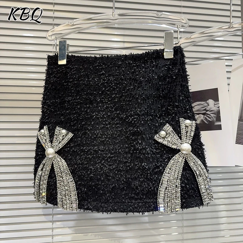 

KBQ однотонные свободные юбки с бантиками для женщин, высокая талия, темпераментная лоскутная юбка с жемчугом, женская модная стильная новинка