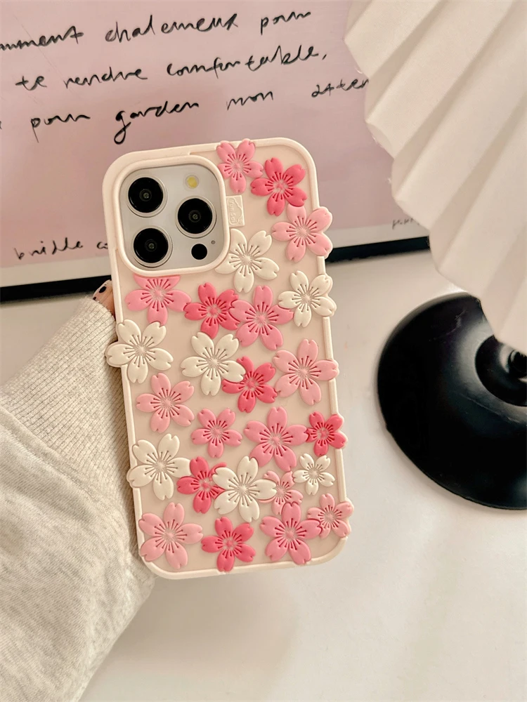 Piękne etui na telefon z miękkiego silikonu z motywem kwiatów wiśni dla iPhone'a 16 Pro Max 17 15 13 14 12, modne, urocze, kwiatowe etui na tył telefonu. — zdjęcie produktu 5