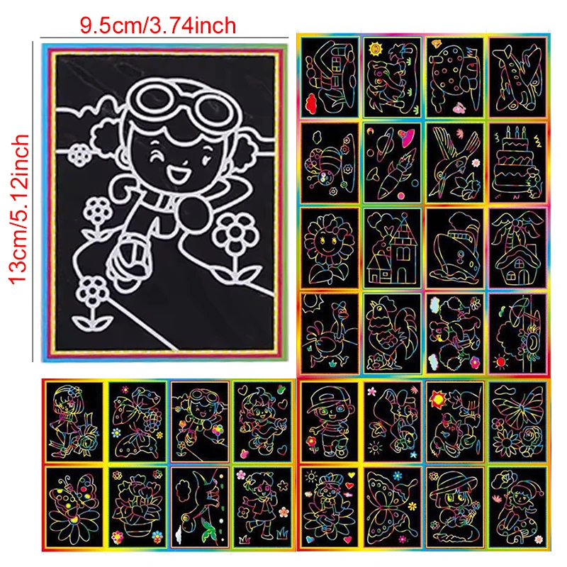 10Sheets Scratching Painting Paper Set Cute Cartoon Mix Style DIY Handmade Graffiti Supply Festival Birthday Party Souvenirs ZYF view 6