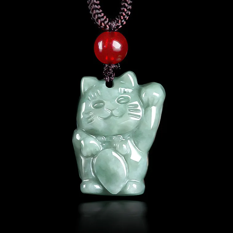 Myanmar Jadeit Katze Anhänger Halskette Luxus Geschenke für Frauen Burmesische Jade Modeaccessoires Geschnitztes Amulett Designer