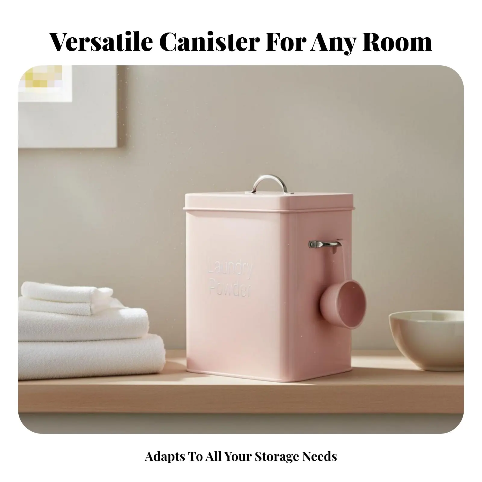 Contenedor de detergente en polvo con tapa, dispensador de detergente metálico con asas laterales, caja de almacenamiento de jabón metálica