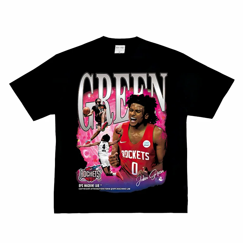 Mode Sommer Neue Heiße Männer Jalen Grün Vintage Hip Hop Amerikanischen Ausschnitt Basketball Trend Beliebte Gedruckt Kurzen Ärmeln