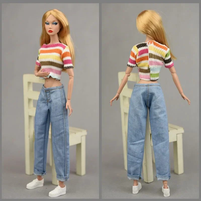 1:6 Doll Clothes Set For Barbie Doll Outfits 1/6 BJD Dollhouse Shirt Crop Tops & Jeans Pants Trousers  Toys For Children