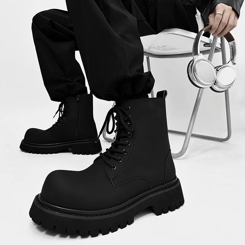 Hight Quality Spring New Classic British Street Style Black Leather Ankle Boots For Men\'s Hombre Dress Height Increasing Shoes