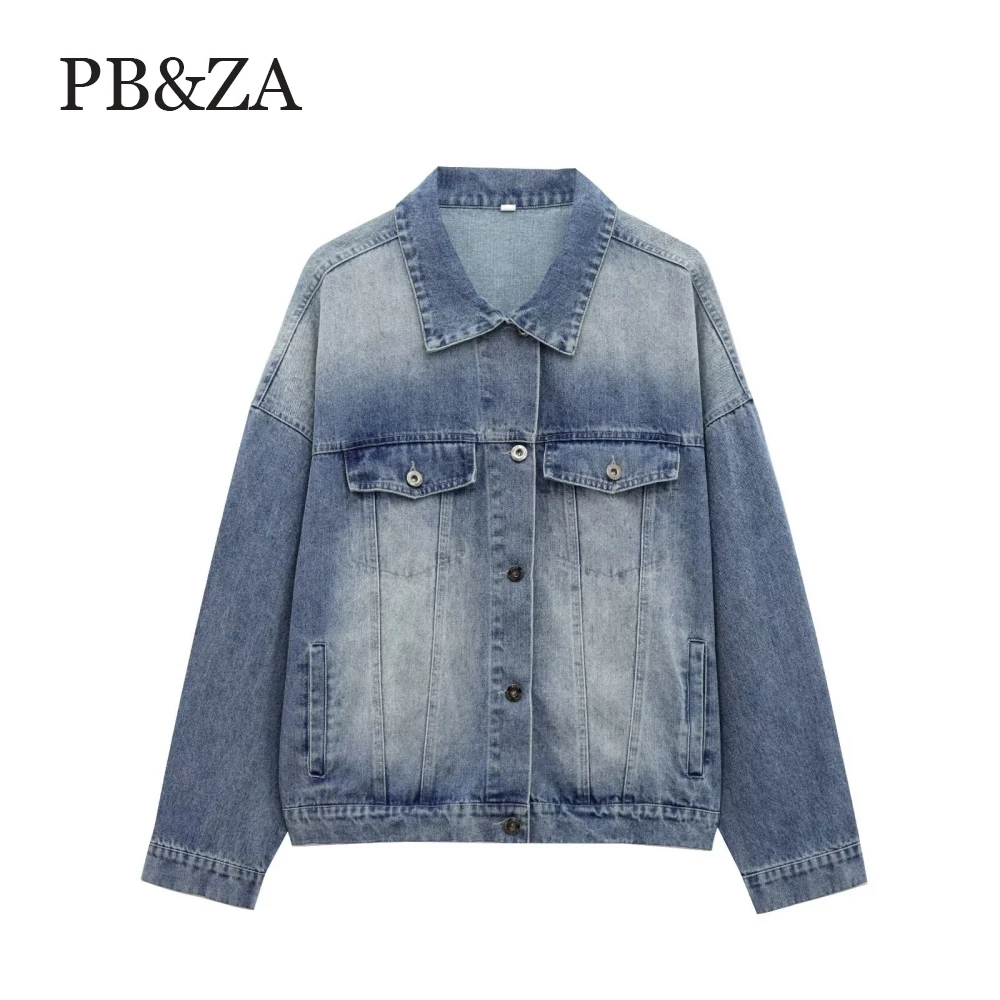 

PB&ZA Knitted Loose Top with Collar Long Sleeve Button Pocket Autumn/Winter New Fashion Denim Coat