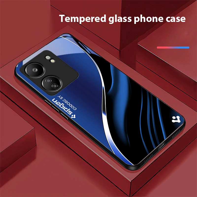 ディープブルーファッション Xiaomi Redmi 13C Note13 12 Pro Plus 5G Note 9 13T Pro POCO X6 F5 F6 黒強化ガラス電話ケース