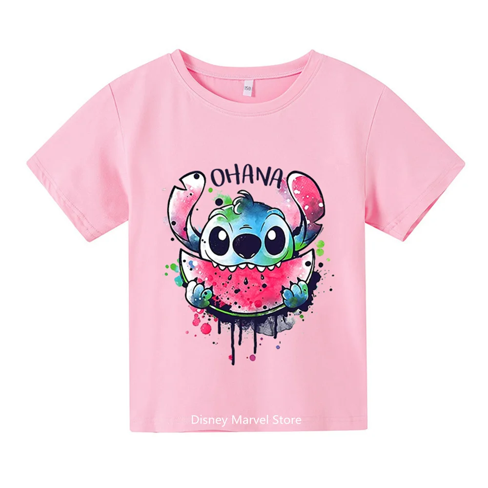 

2024 New Anime Kawaii Stitch Kids T-shirt Student Boy T-shirt Kids Summer Fashion Docatone Casual Girls Crewneck T-shirt Short s