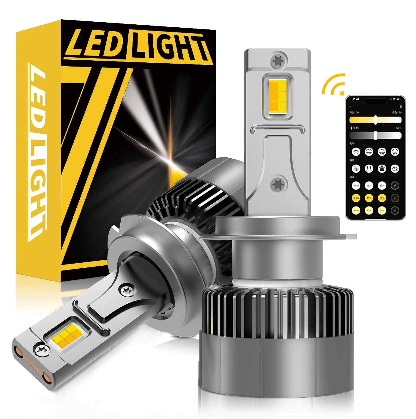 

2 шт. светодиодные лампы H7 CANBUS с управлением через приложение, мини-турбо фары для автомобиля, 3 цвета (3000K, 4300K, 6000K), противотуманные фары с вентилятором