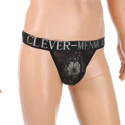 CLEVER-MENMODE Men Sexy Briefs Lace Penis Pouch Underwear Mini Panties High-cut See-Through Underpants Lingerie Wide Waist Band