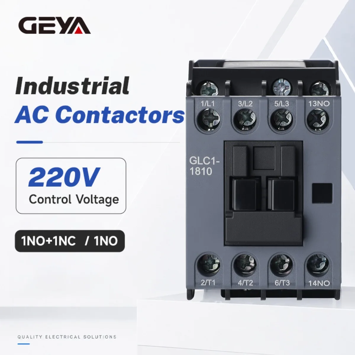 GEYA 3 Phase 18A NO Coil Voltage LC1 AC Contactor 220V 50/60Hz Din Rail Mounted 3Pole+1NO Normal Open GLC1-1810 Silver Dot