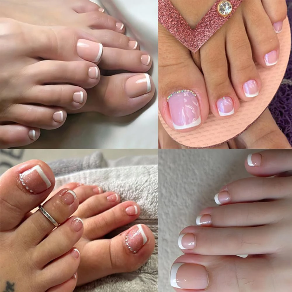 

120pcs Ombre Pink White Toe Nail Tips Full Cover French Acrylic False Toenail for Wedding Party Summer Beach Foot Nail Art Decor