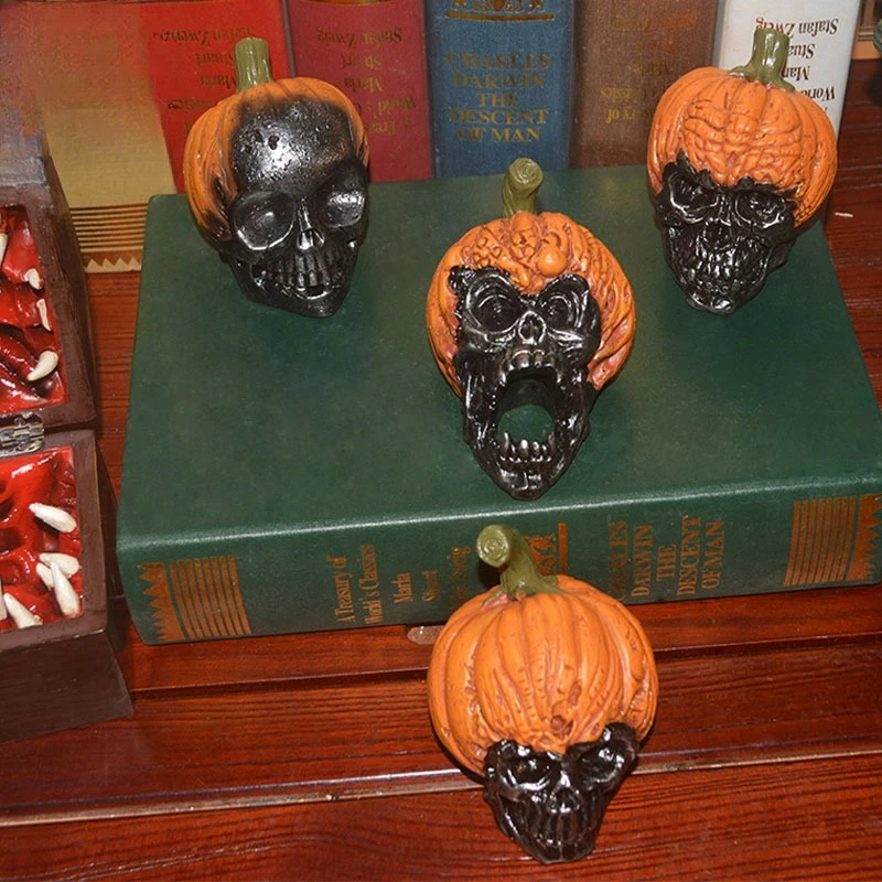 Evil Pumpkin Skull Halloween Pumpkin Decorations Outdoor Garden Resin Crafts