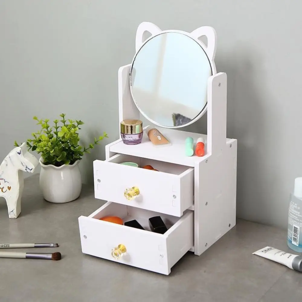 New Household Makeup Mirror Drawer Type Multifunctional Cosmetics Storage Box Desktop Jewelry Sorting Rack Makeup Tool Kit