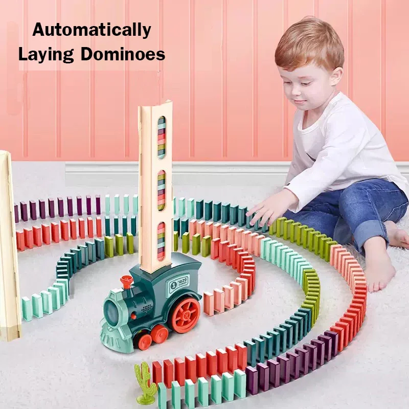 Automatic Domino Train Set with Sound and Light Educational DIY Toy Gift for Kids Building Construction Domino Blocks Game