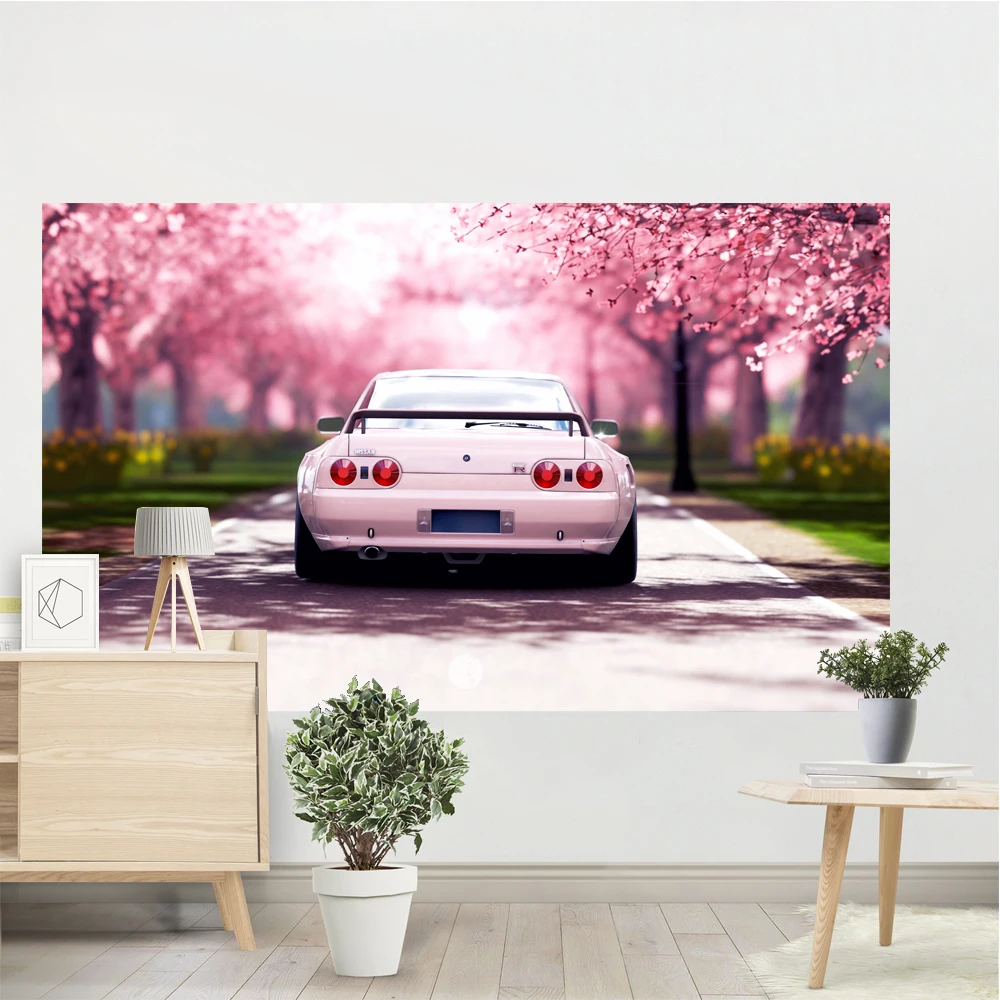 

Car Tapestry GTR Pink Cherry Blossom Neon JDM Cool Room Bedside Wall Hanging