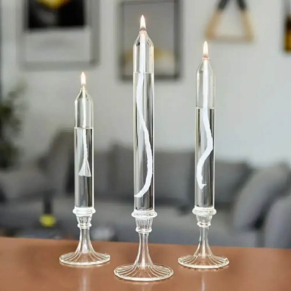 

Transparent Glass Candlestick Lamp Smokeless Simple Oil Lamp Candlestick Glass Nordic Transparent Candlestick Ornaments Dinner