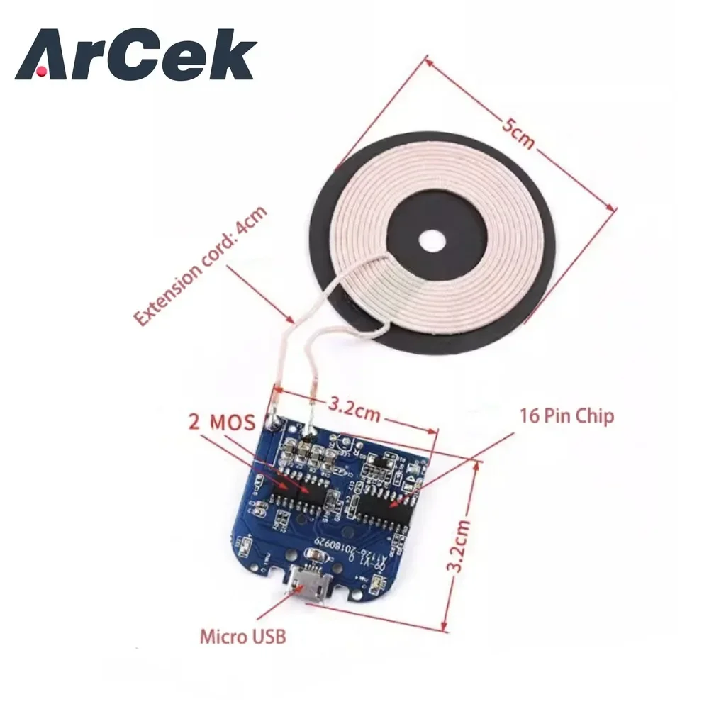 Modulo caricabatterie ricevitore Standard di ricarica Wireless Qi per scheda caricabatterie Micro USB per telefono cellulare DC 5V 2A 10W