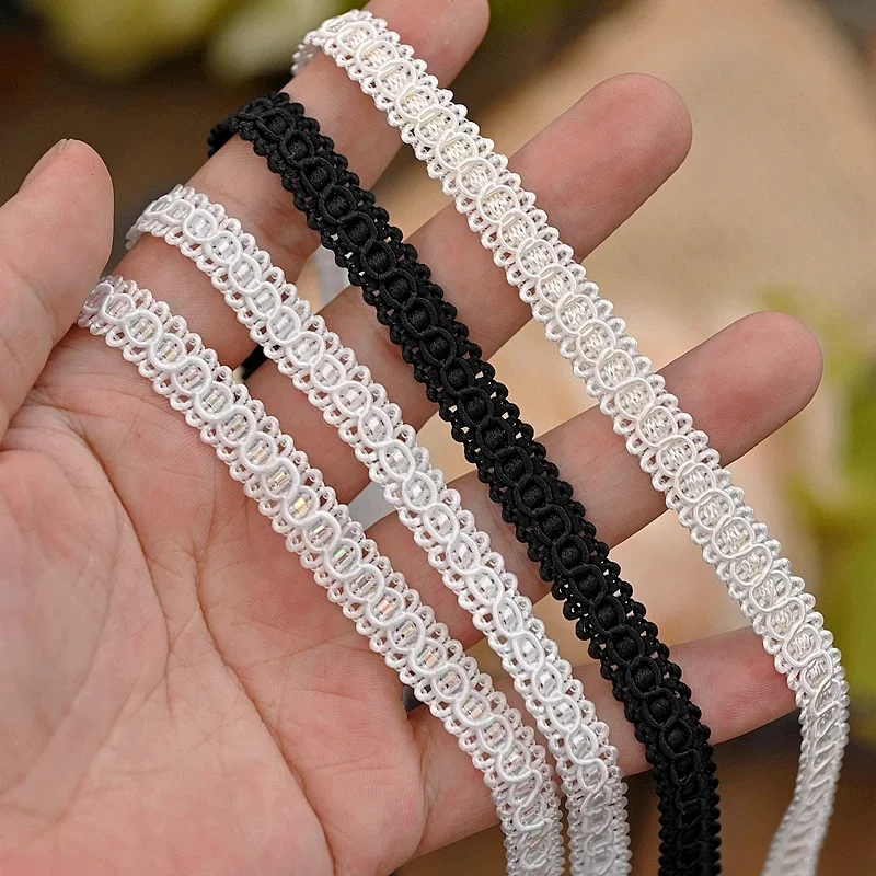 Knitted Braided Lace Trim Ribbon, High Quality, DIY Crafts, Sewing Accessories, Fabric, Black, White, Beige, 5Yards, 1cm Width