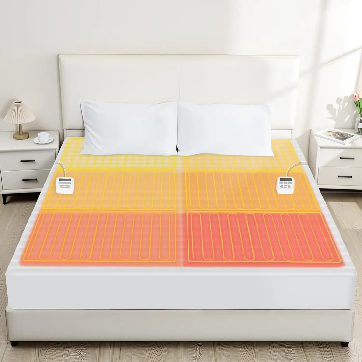 

Electric Heated Mattress Pad Queen,6-Zone Fast Heating Bed Warmer with Individual Head/Body/Foot Control,Memory&Preheat Function