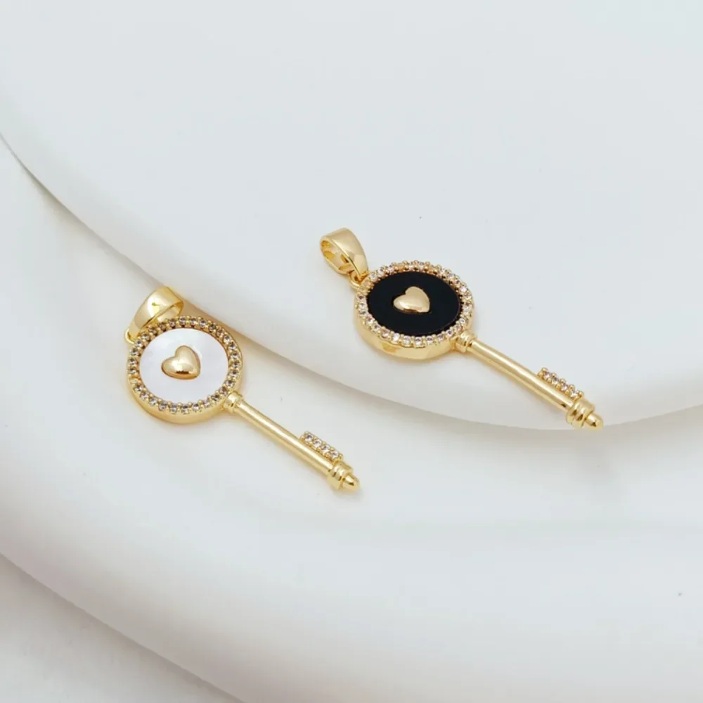 

14K Gold-plated, Zircon Inlaid, Shell Key, Heart Pendant, Bracelet, Pendant, DIY Handmade Jewelry Accessory