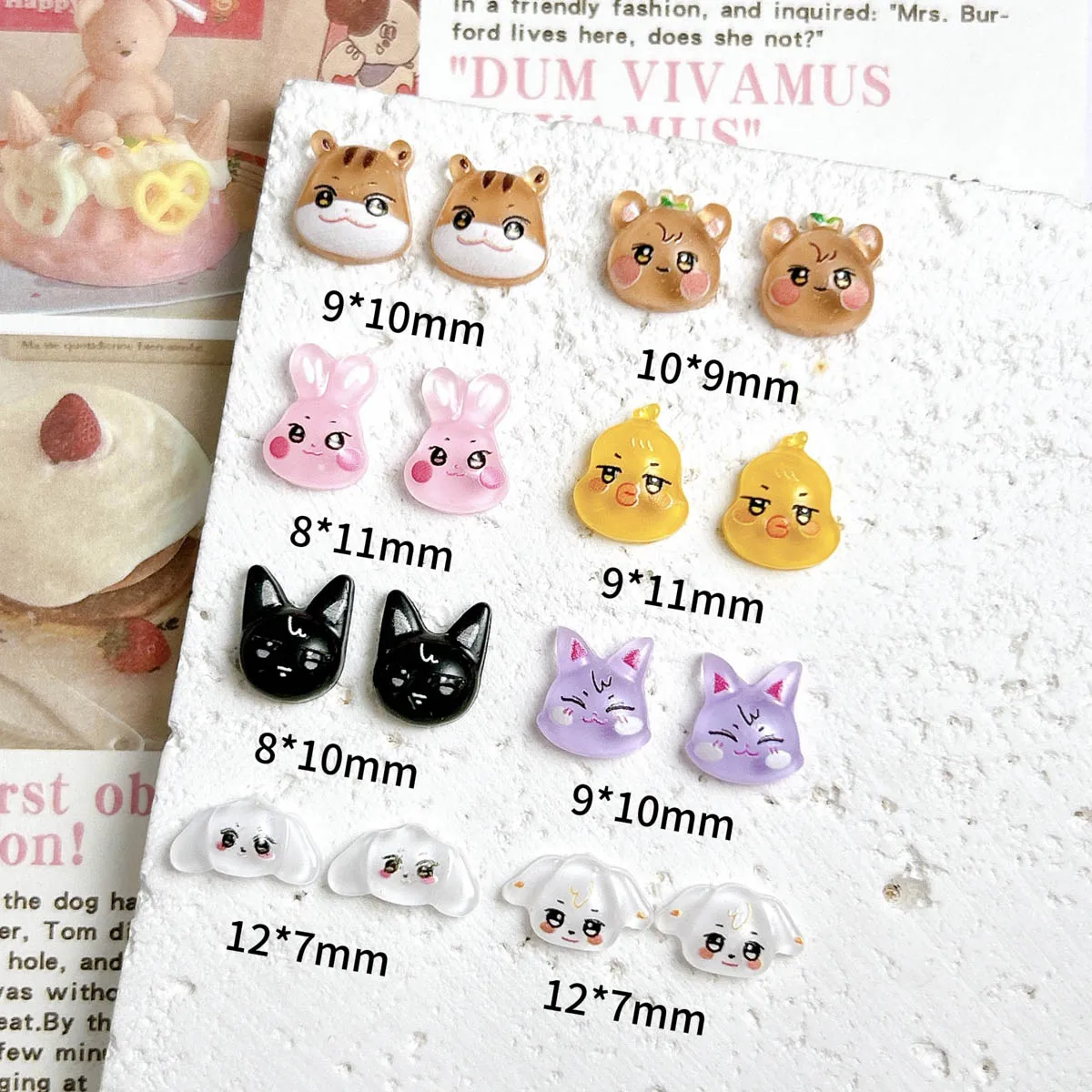 30PCS Adorable Luminous Rabbit Dog Tiger Resin Nail Charms Cartoon Colorful Animal Head Nail Art Decorations DIY Phone Case Nail