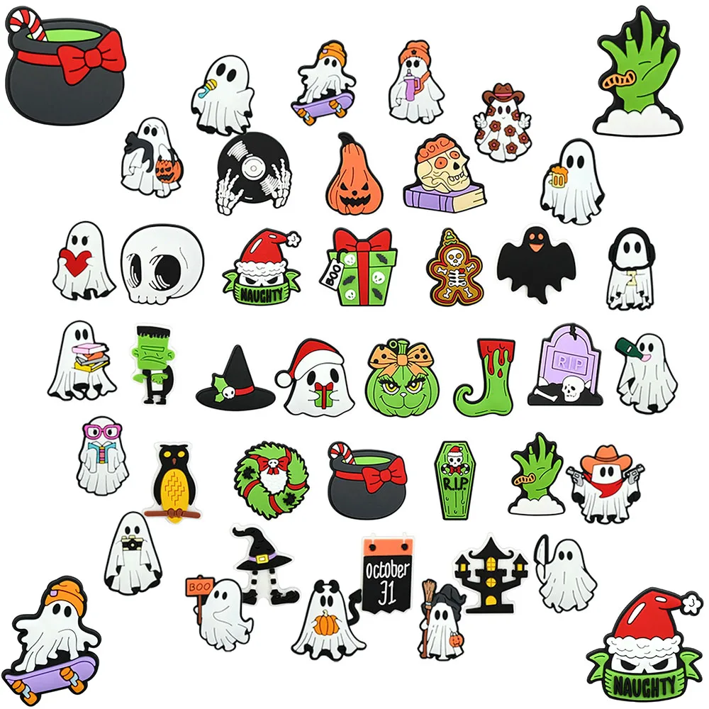 1-30pcs Halloween Cute Ghost Cartoon Shoe Charms Accessories PVC DIY Shoe Decorations Fit Wristband Clogs Sandal Xmas Gift