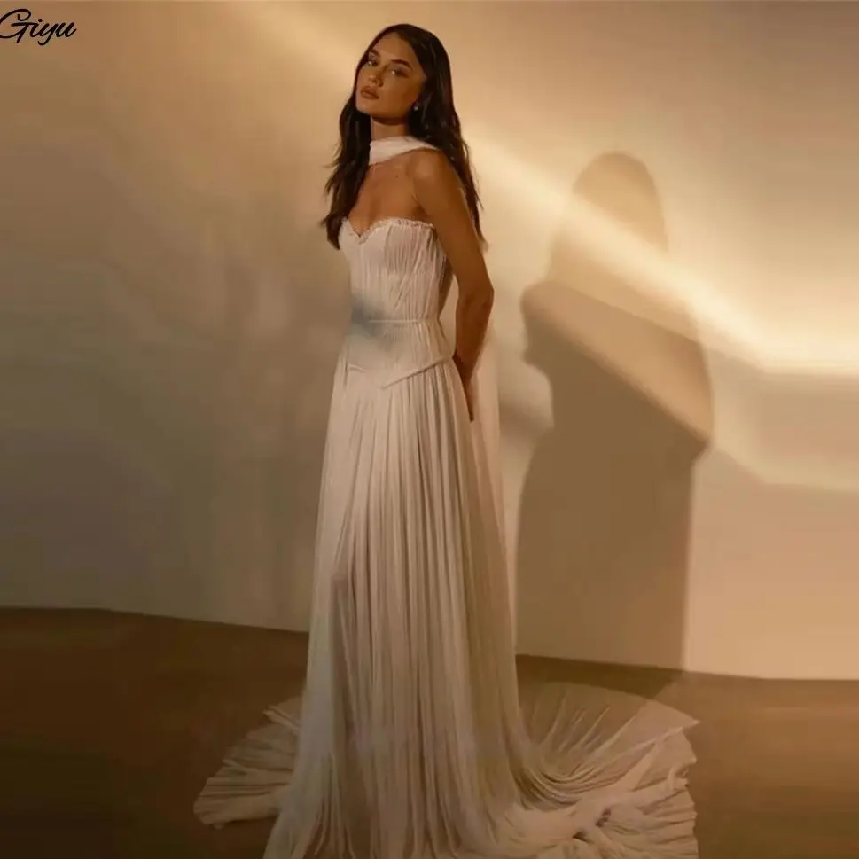 Giyu lvory Chiffon Wedding Dress For Woman Strapless A Line Formal Occasion Dresses Sweap Train Bride Gowns Customized 2026 NEW