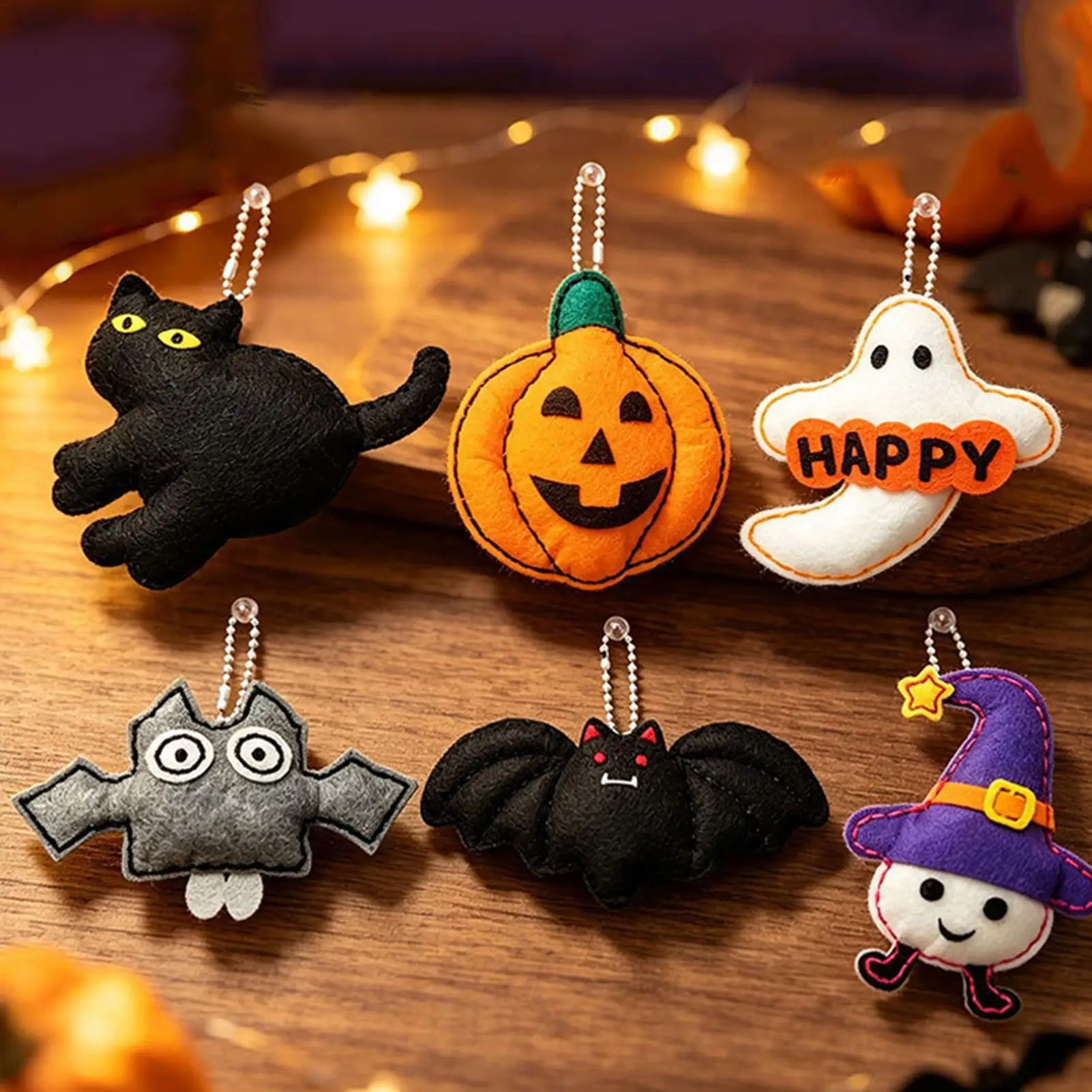 Felt Craft Kit with Thread Needle Halloween Cute Pumpkin Keychain Kids Fabric DIY Sewing Project Kits for Boys Girls Tote
