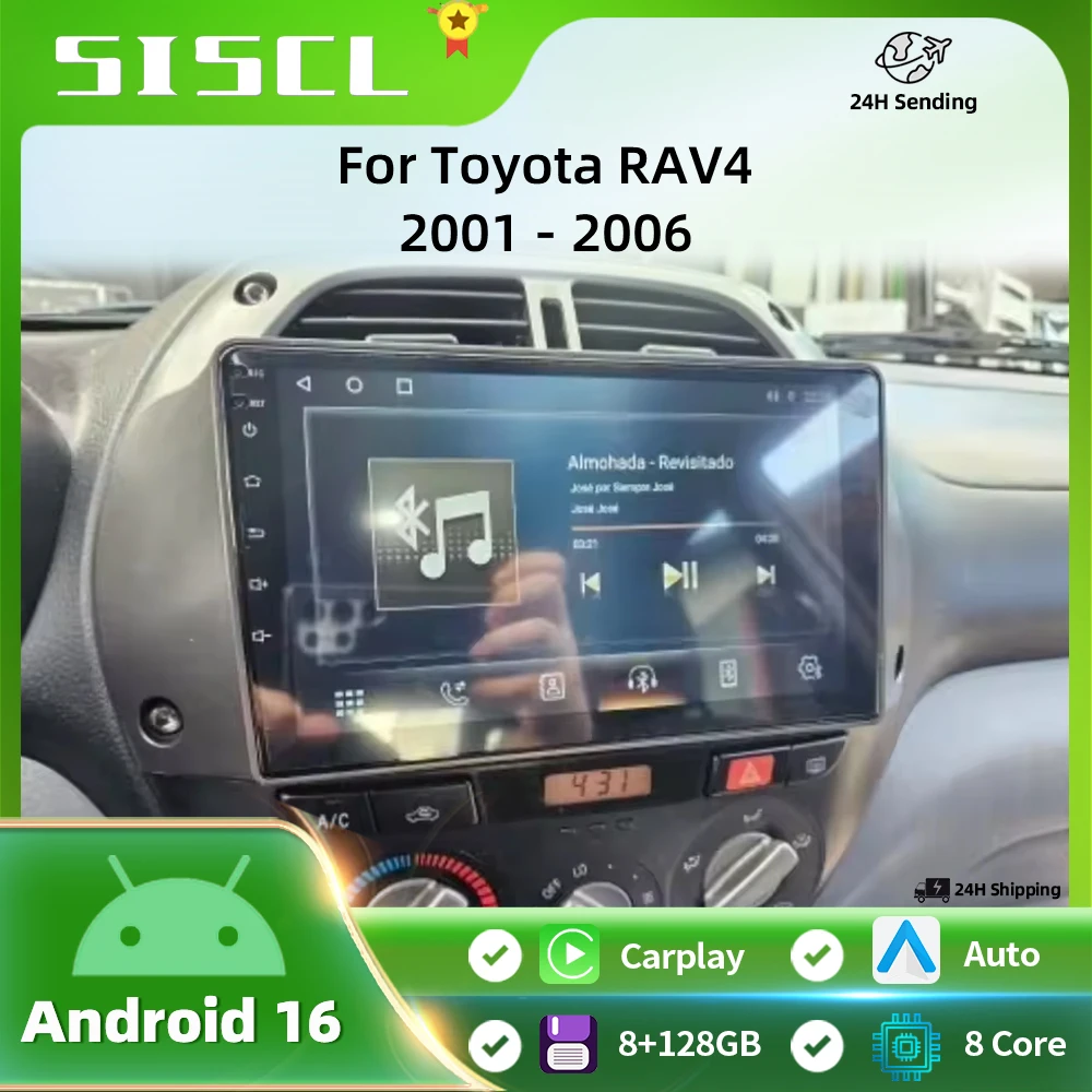 

Android 16 Car Radio wireless Carplay Auto for Toyota RAV4 2001 - 2006 Navigation GPS Multimedia Player Stereo video wifi+4G BT