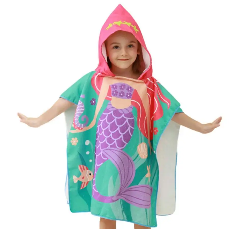 

Kids Bath Towels Beach Poncho Swim Towel Microfiber Kids Beach Towels Hooded Bath Robe Dinosaur Mermaid Wearable Wrap Absorbent