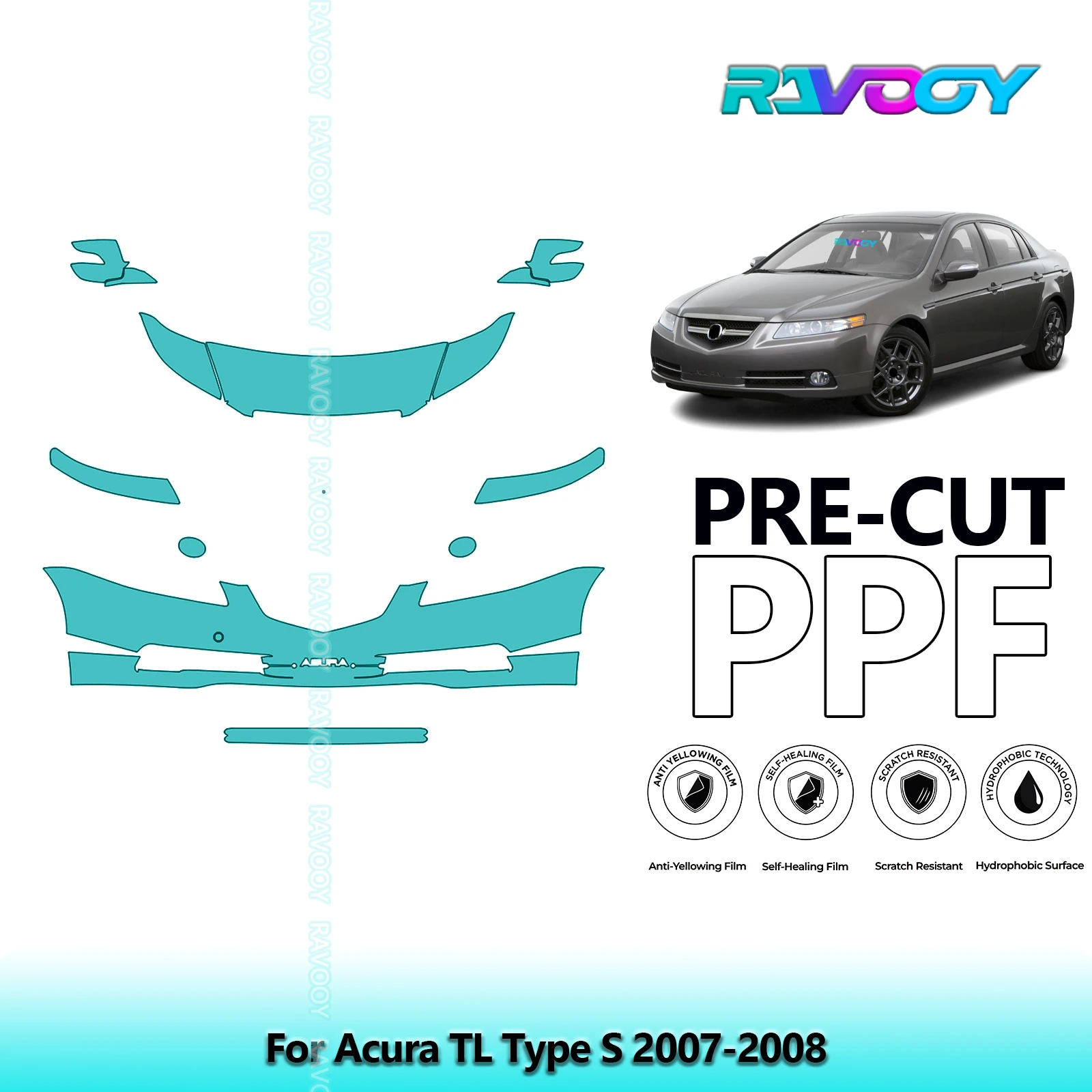 For Acura TL Type S 2007-2008 Partial Front 8.5Mil Pre-Cut Paint Protection Film PPF Stone Chip Kit | Clear/Matte/Black Options