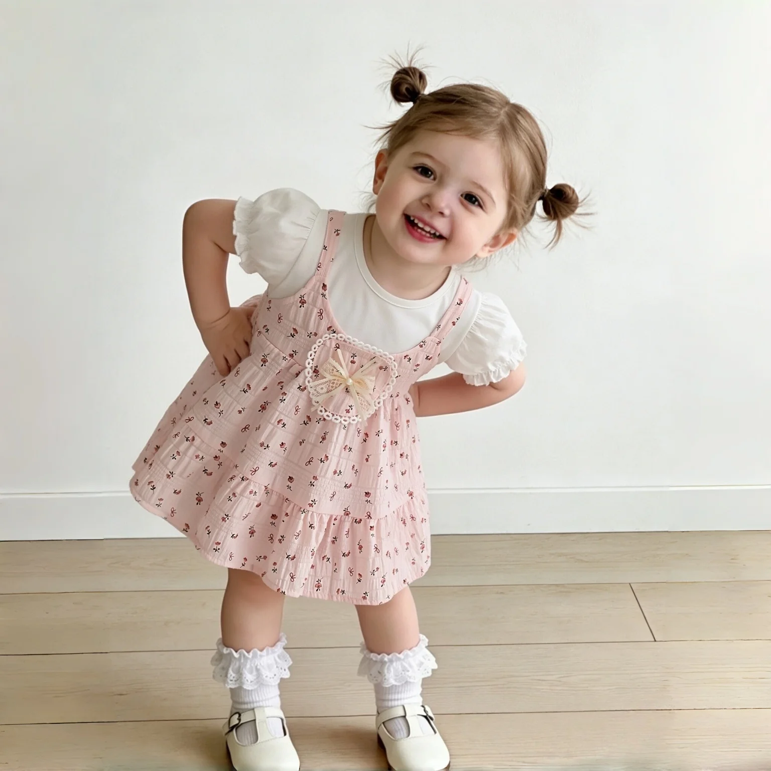 Summer Dress For Baby Girl Korean Style Floral Lovely Short Sleeve Daily Outdoor Dressing Children Clothes 6 Months - 2 Years
