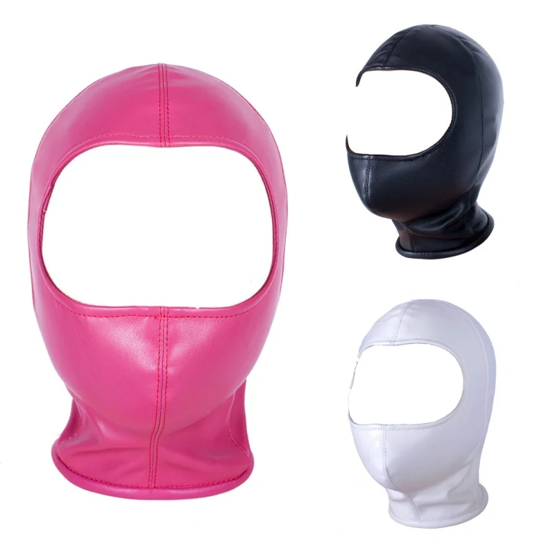 Unisex Open Eyes Leather Head Hood with Zipper Sexy Fetish Tight Fitting Mask for Cosplay Party Role Games Hallow's Day Costumes