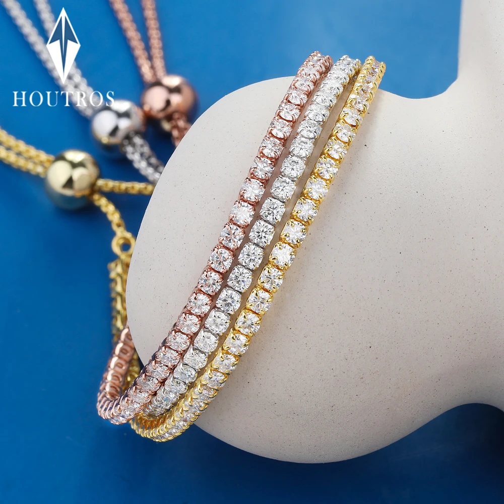 

2mm Round Cut Moissanite Tennis Bracelet for Women 925 Sterling Silver 18k Gold Plated Adjustable Chain Party Wedding Jewelry